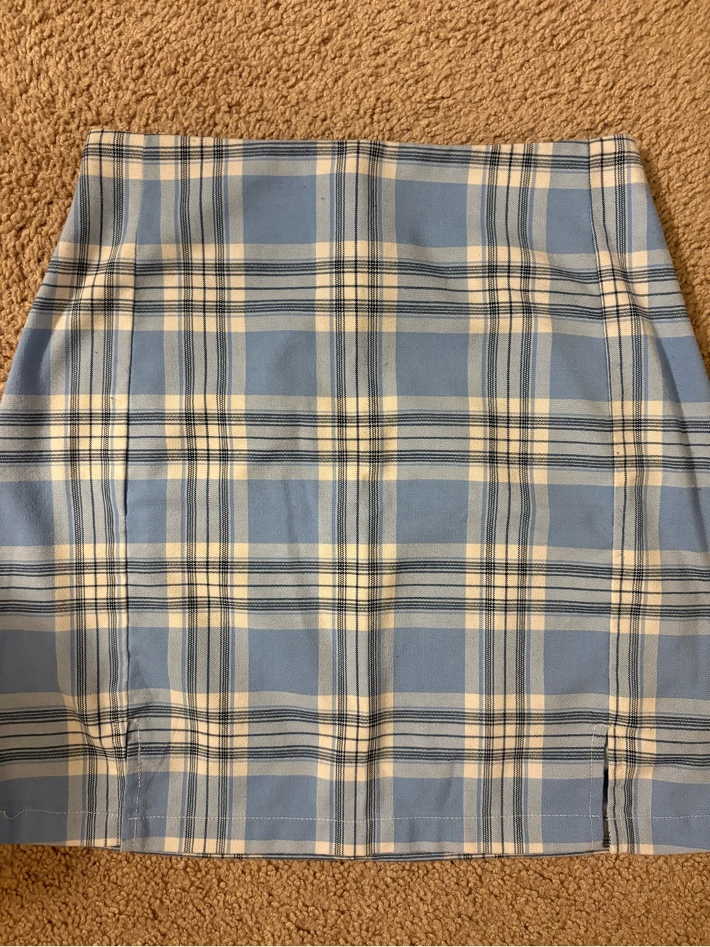 Brandy Melville Light Blue and White Plaid Mini Skirt